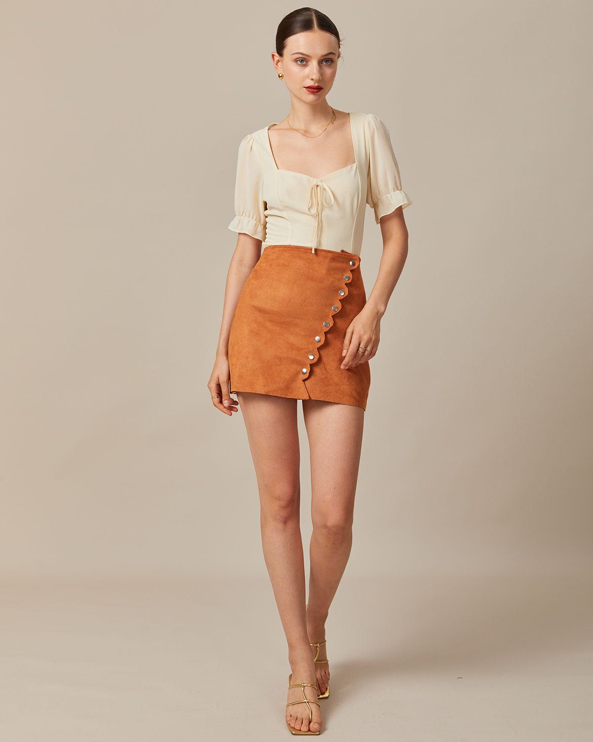 The Beige Sweetheart Neck Puff Sleeve Sheer Blouse sold by rihoas product image thumbnail 5
