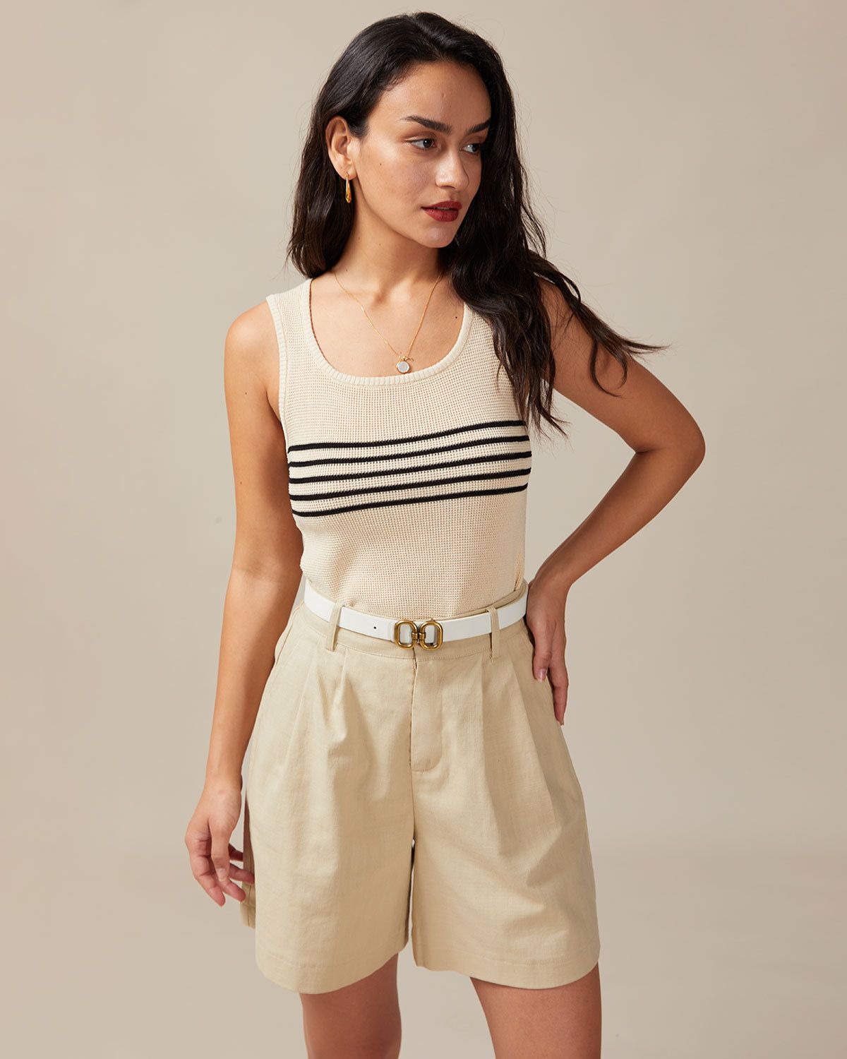 The Round Neck Striped Sleeveless Knit Tank Top sold by rihoas product image thumbnail 3