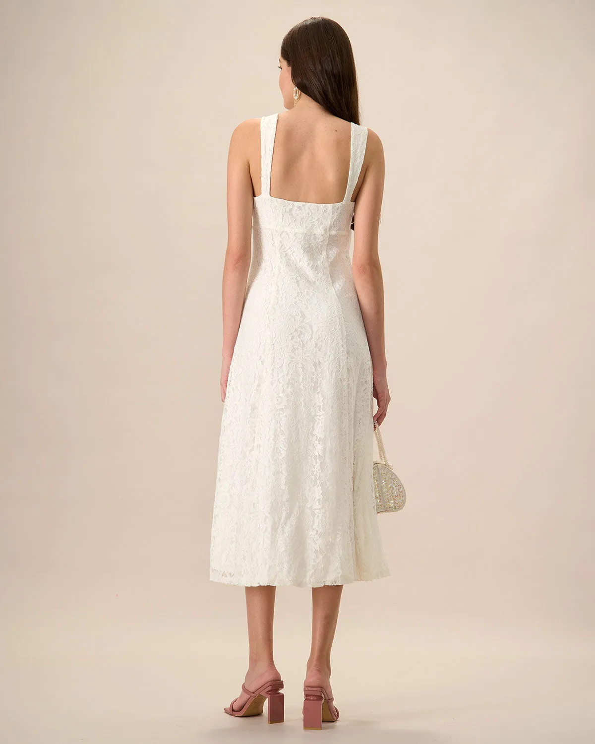 Women's White Lace Slip Midi Dress sold by rihoas product image thumbnail 5