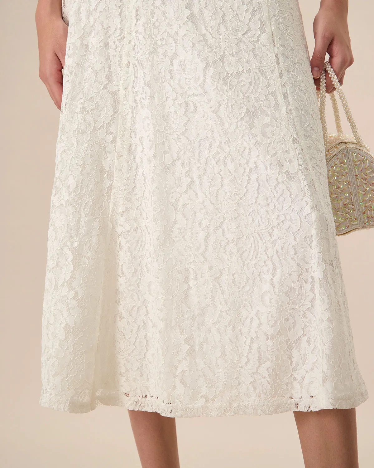 Women's White Lace Slip Midi Dress sold by rihoas product image thumbnail 3