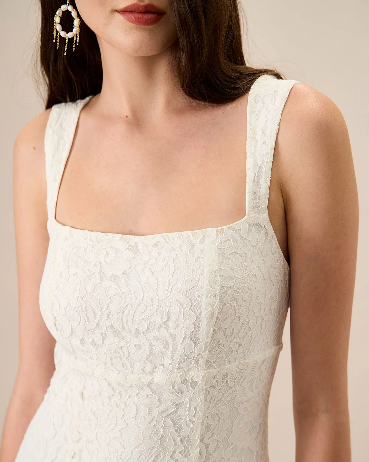 Women's White Lace Slip Midi Dress sold by rihoas product image thumbnail 2