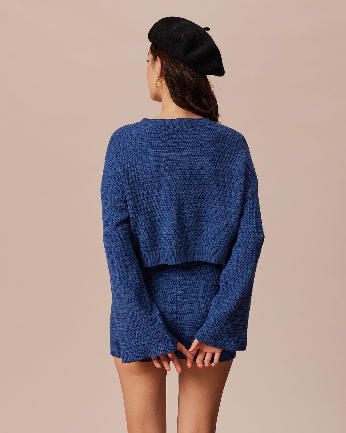 The Blue Round Neck Flare Sleeve Cardigan sold by rihoas product image thumbnail 5