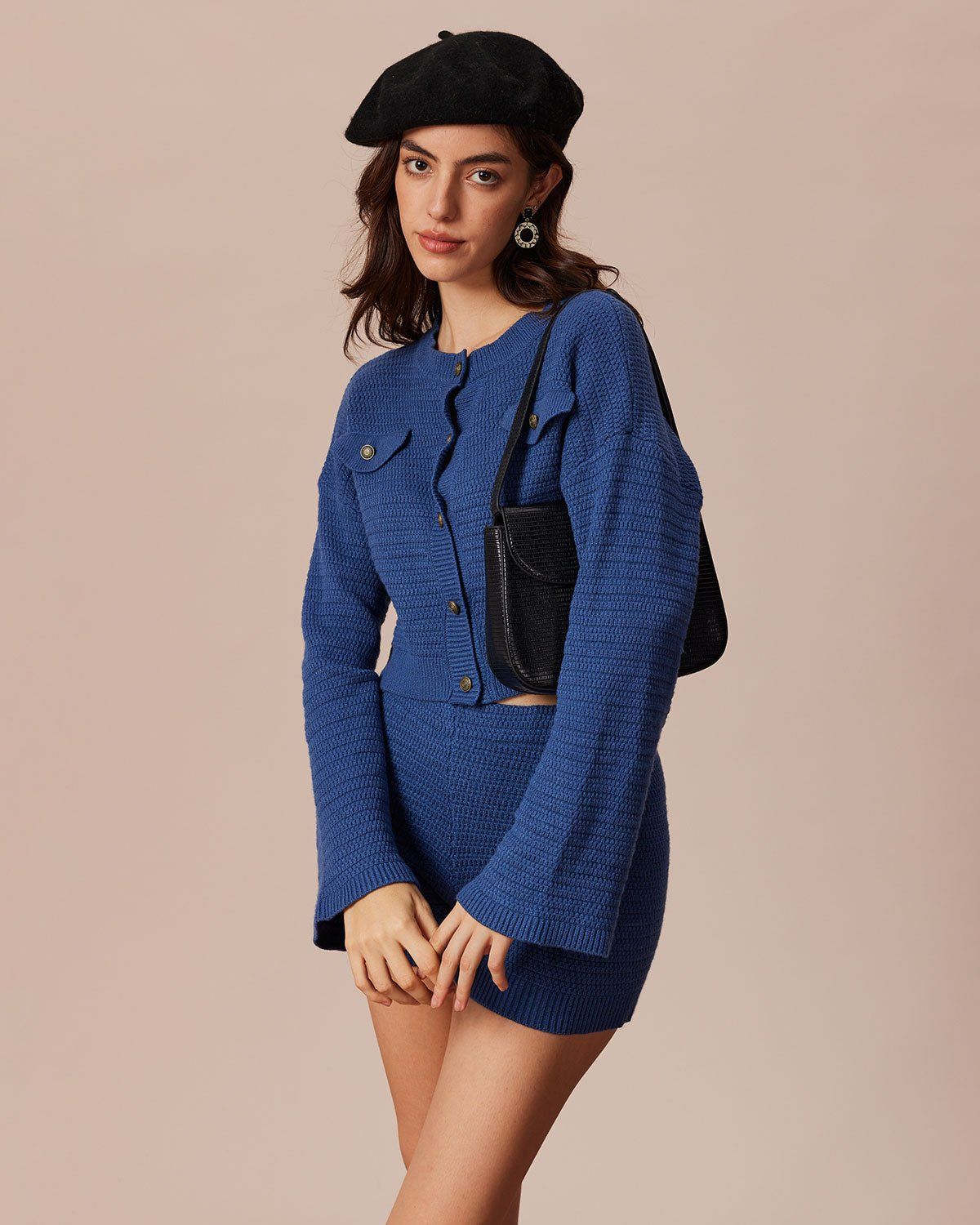 The Blue Round Neck Flare Sleeve Cardigan sold by rihoas product image thumbnail 3