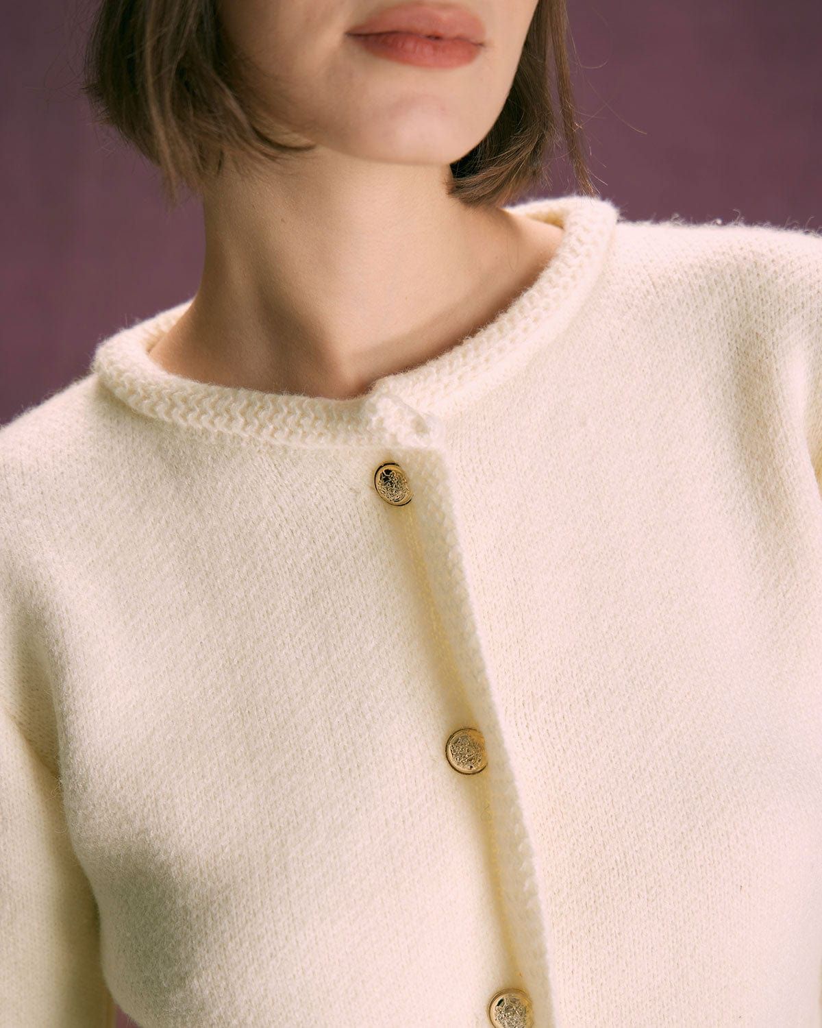 The White Round Neck Button Up Cardigan sold by rihoas product image thumbnail 2