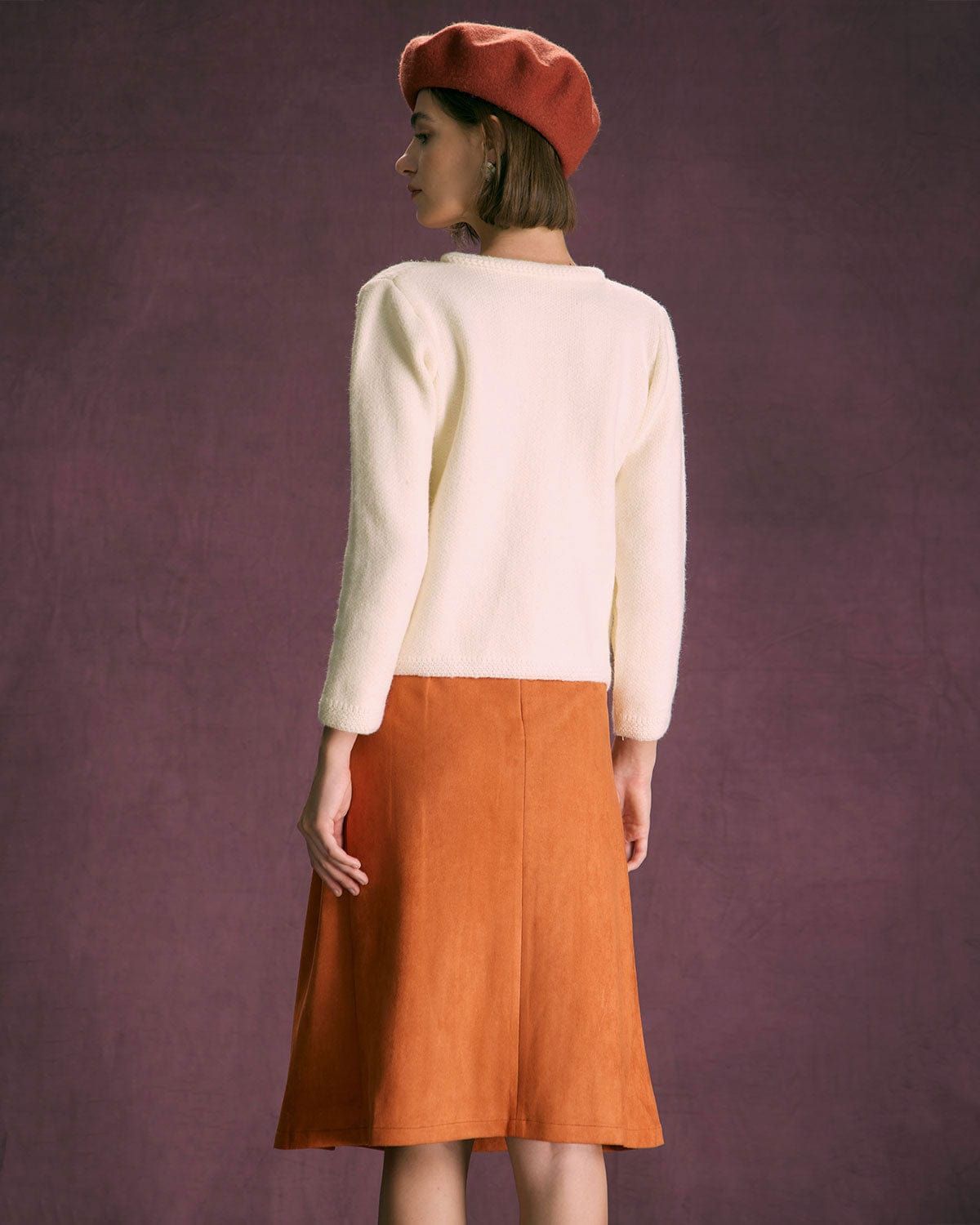 The White Round Neck Button Up Cardigan sold by rihoas product image thumbnail 4