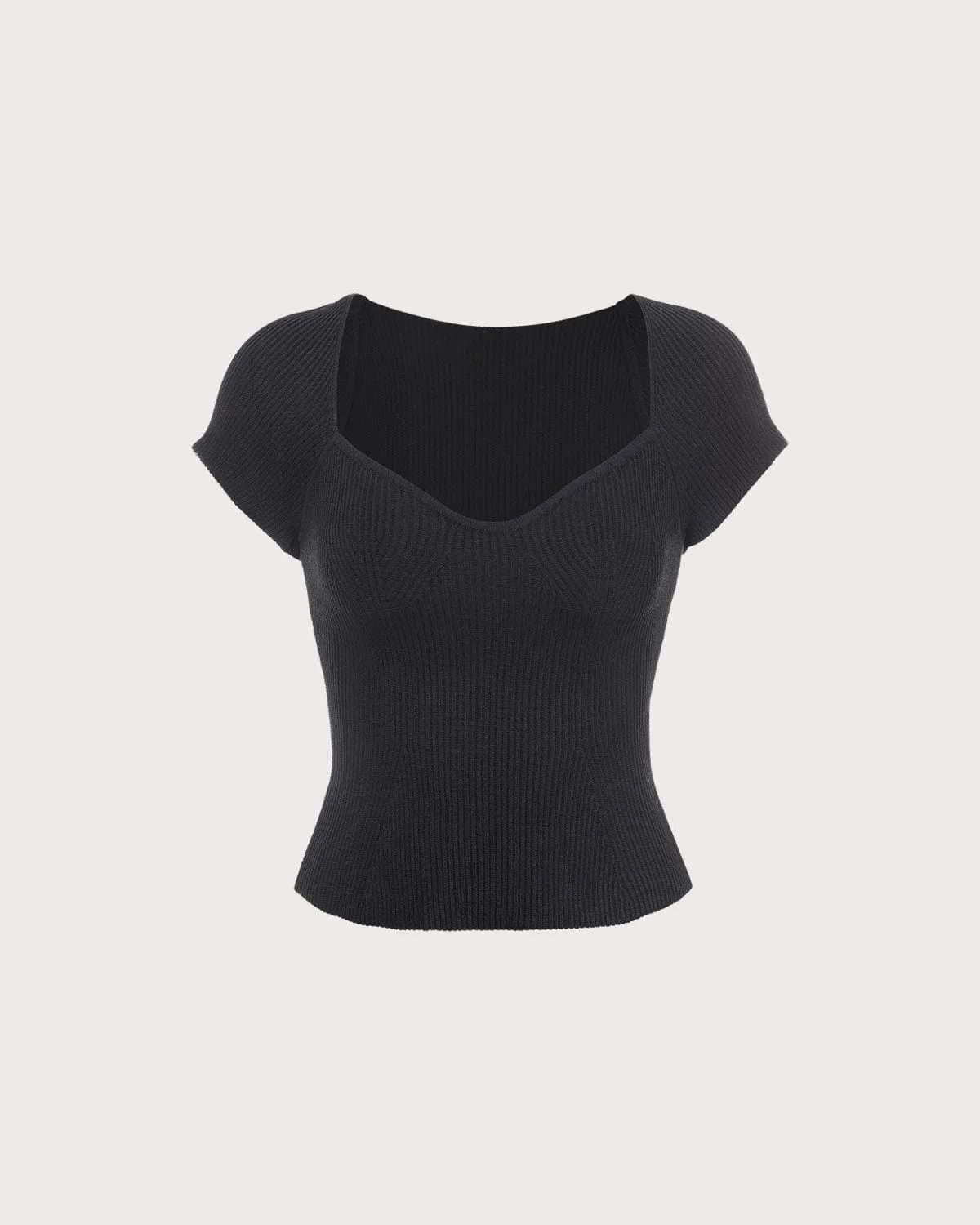 The Black Square Neck Short Sleeve Knit Top sold by rihoas product image thumbnail 5