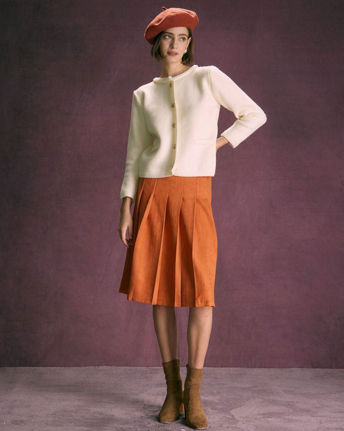 The White Round Neck Button Up Cardigan sold by rihoas product image thumbnail 5