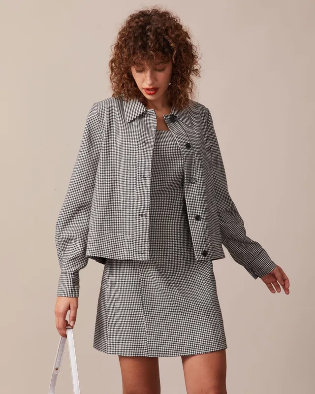 The Black Lapel Houndstooth Button Jacket sold by rihoas