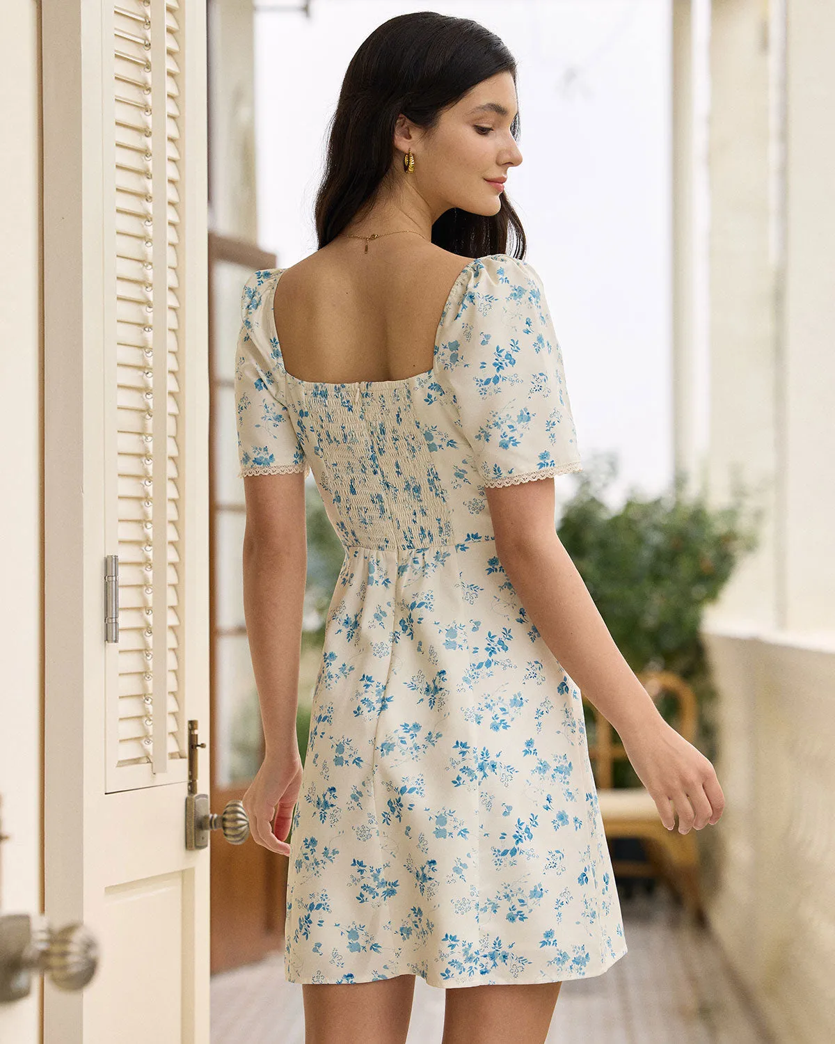 The White Sweetheart Neck Floral Scalloped Mini Dress sold by rihoas product image thumbnail 4