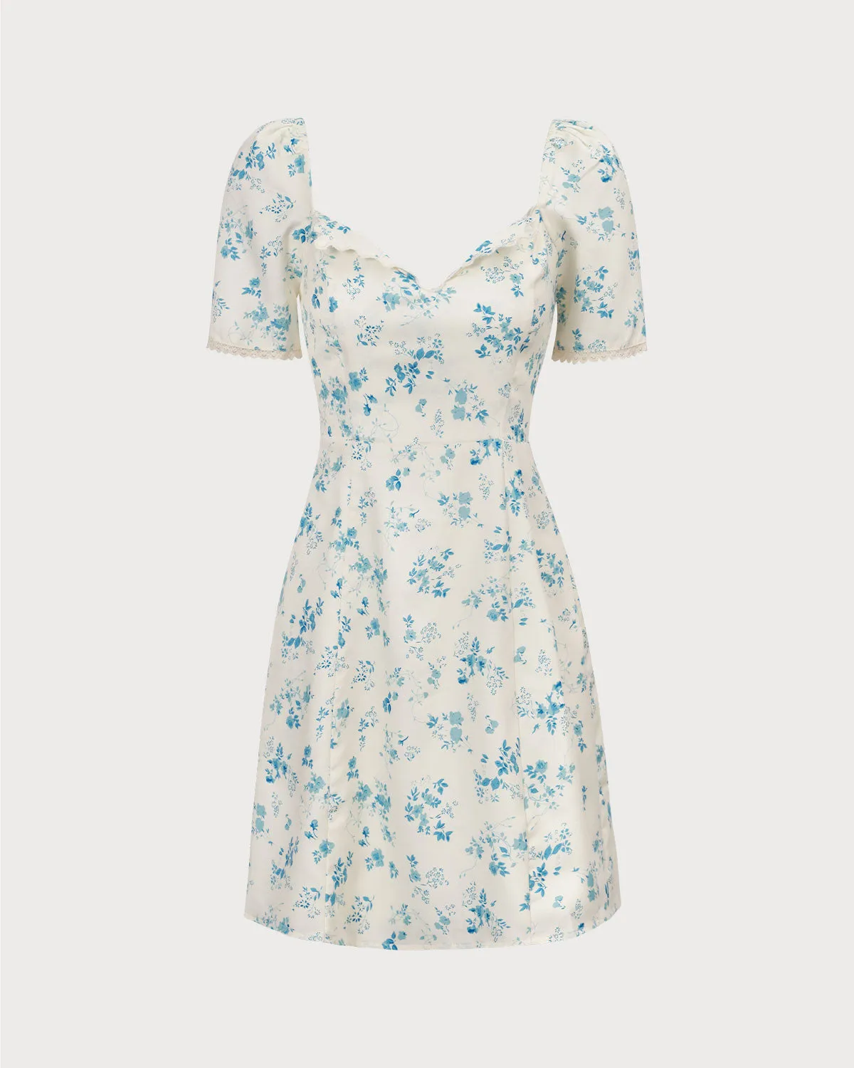 The White Sweetheart Neck Floral Scalloped Mini Dress sold by rihoas product image thumbnail 5