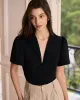 The Black Lapel Ruched Blouse sold by rihoas