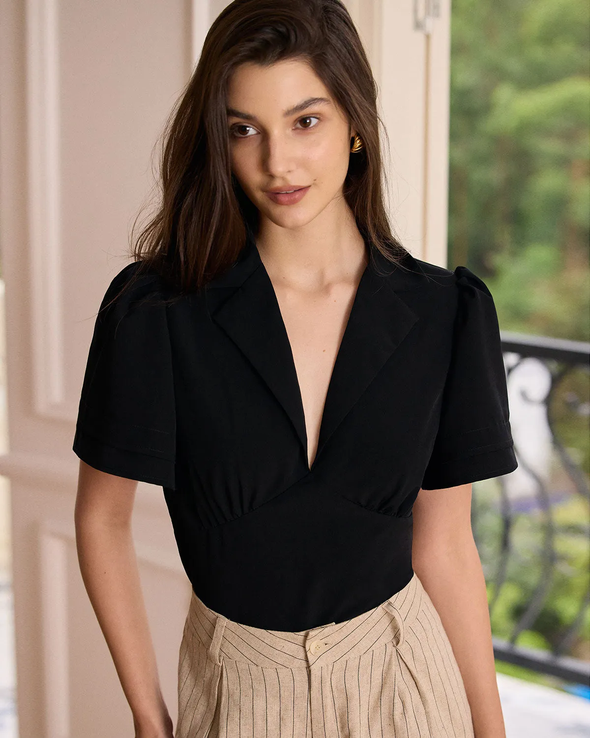 The Black Lapel Ruched Blouse sold by rihoas product image thumbnail 3