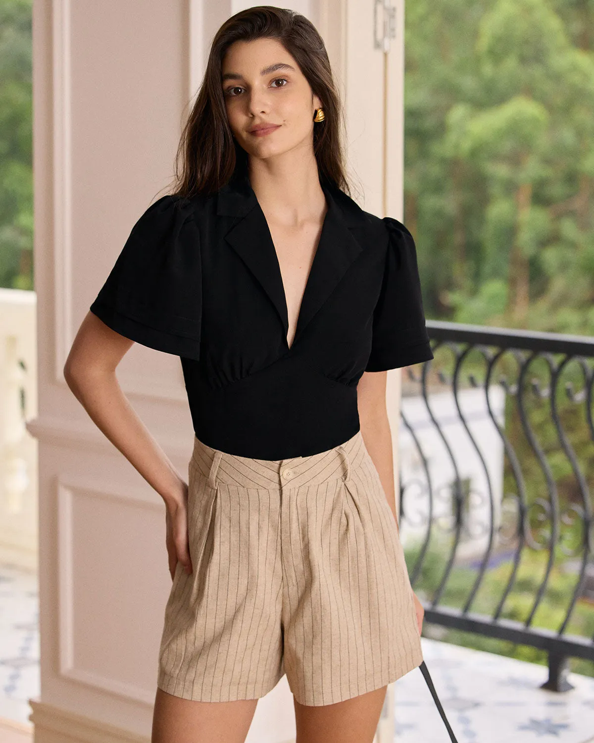 The Black Lapel Ruched Blouse sold by rihoas