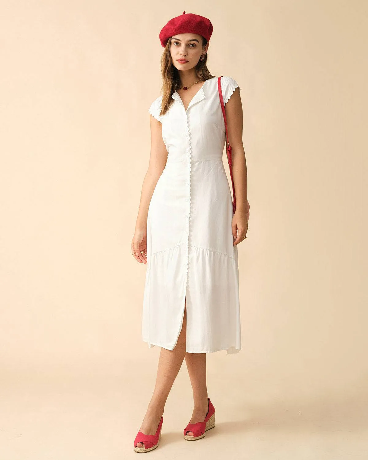 The Solid Color Lapel Midi Dress sold by rihoas product image thumbnail 4