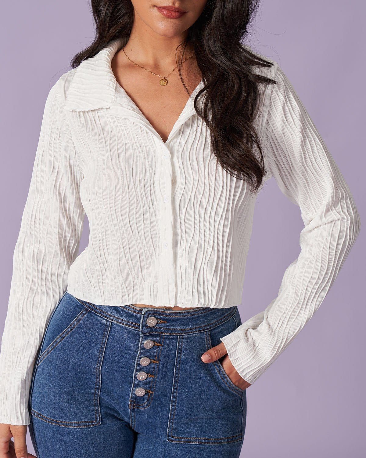 The White Lapel Wave Textured Button Shirt sold by rihoas product image thumbnail 3