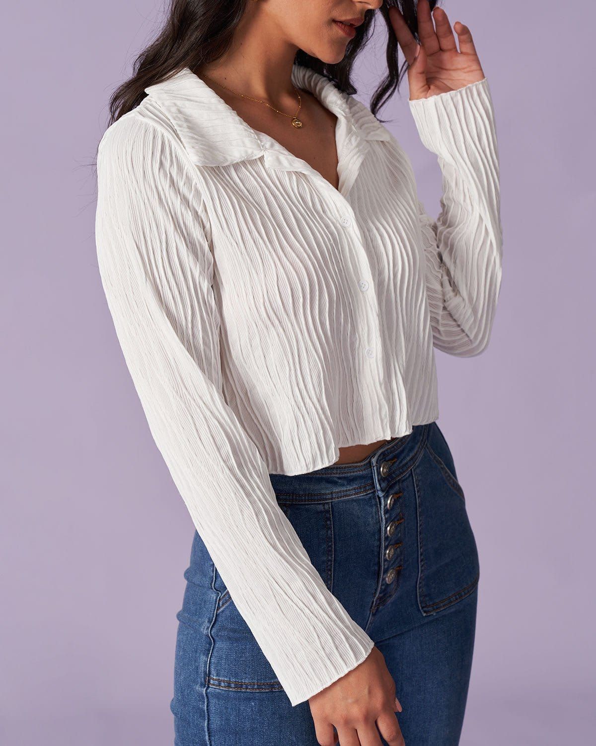 The White Lapel Wave Textured Button Shirt sold by rihoas product image thumbnail 4