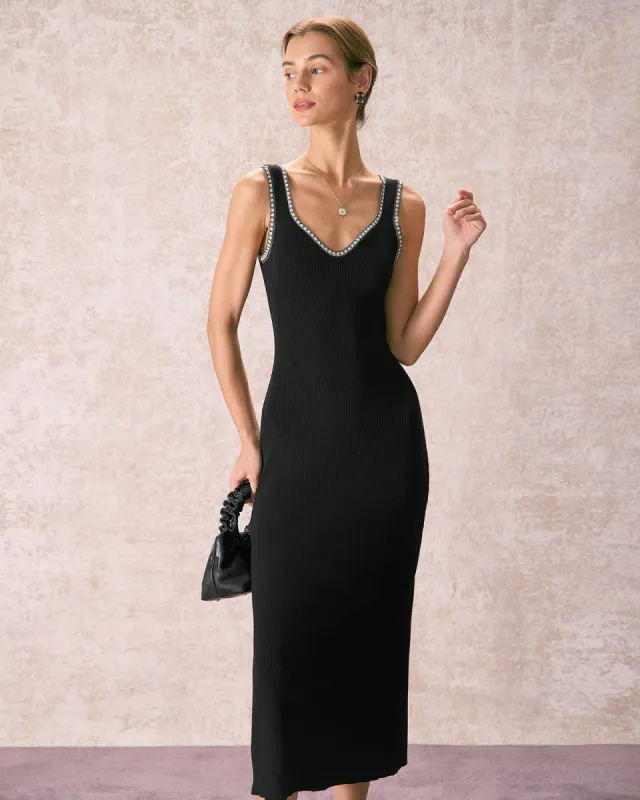 The Black Contrast Trim Sweater Midi Dress sold by rihoas