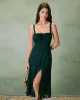 The Green Square Neck Jacquard Slit Midi Dress sold by rihoas