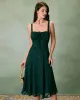 The Green Square Neck Jacquard Slit Midi Dress sold by rihoas