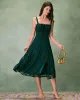 The Green Square Neck Jacquard Slit Midi Dress sold by rihoas