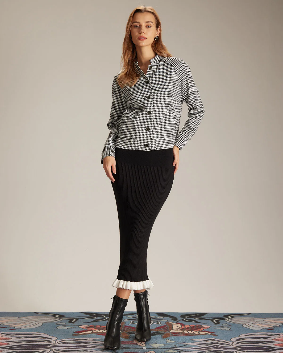 The Black Mock Neck Houndstooth Jacket sold by rihoas product image thumbnail 2