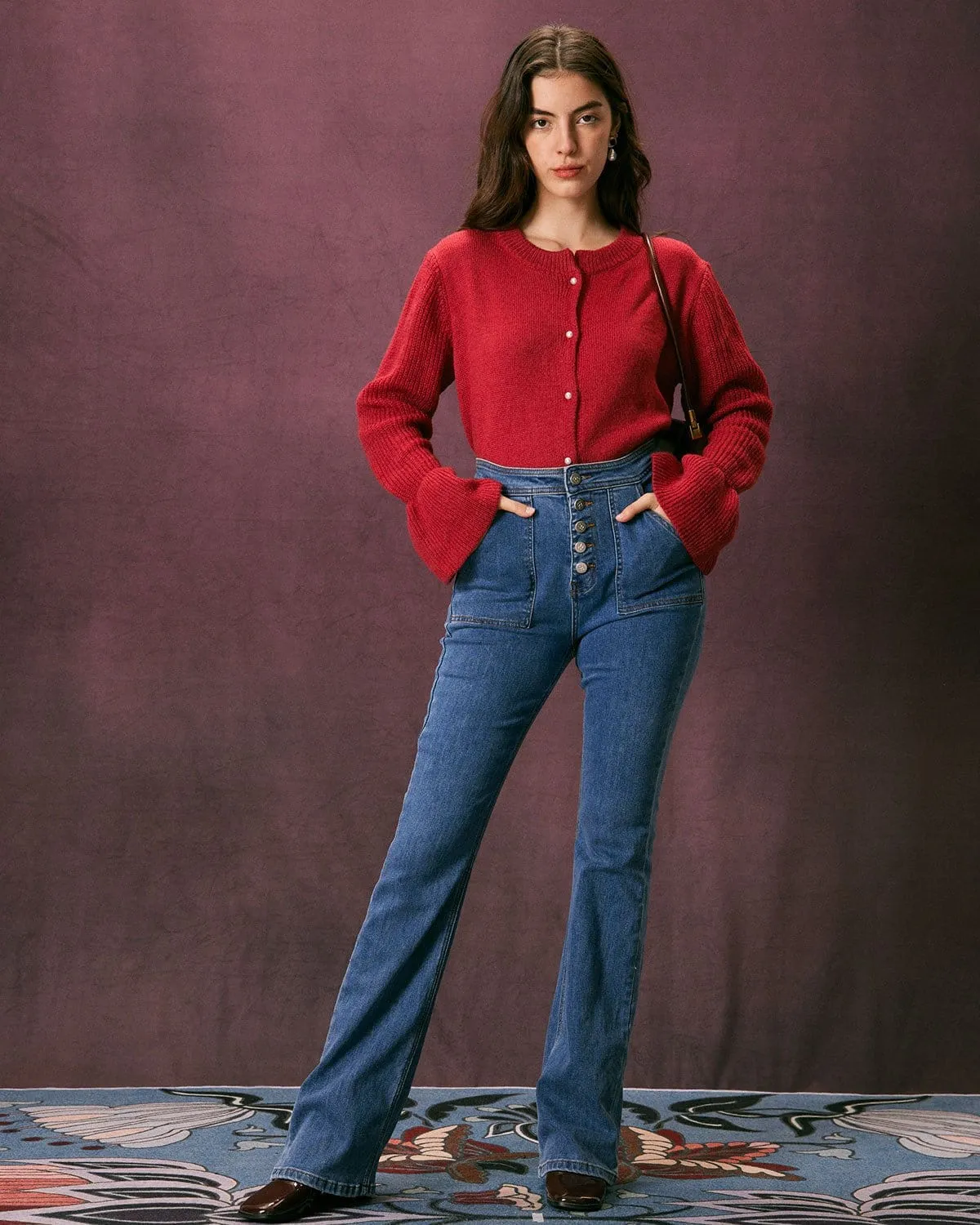 The Red Round Neck Butterfly Sleeve Cardigan sold by rihoas product image thumbnail 2