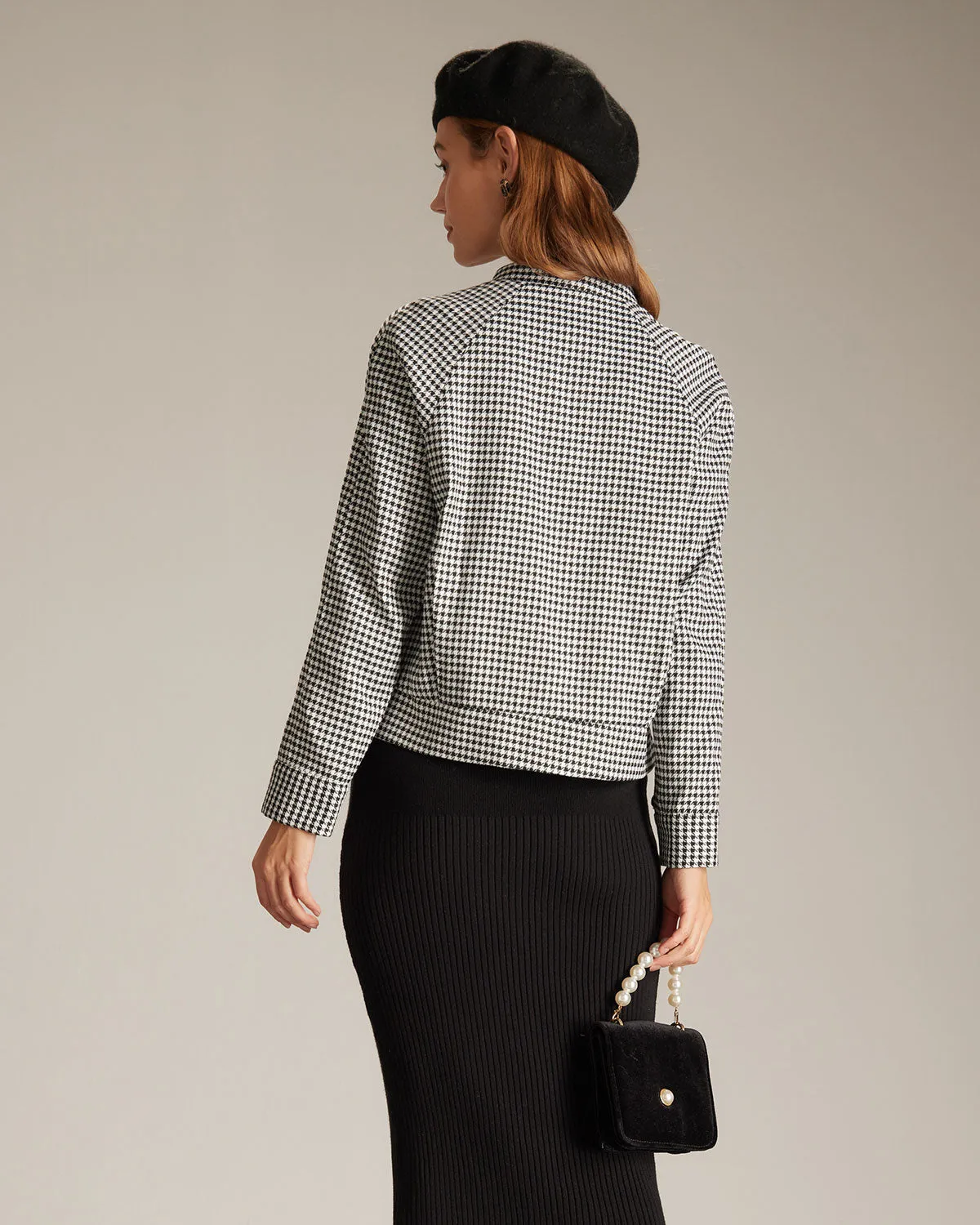 The Black Mock Neck Houndstooth Jacket sold by rihoas product image thumbnail 5