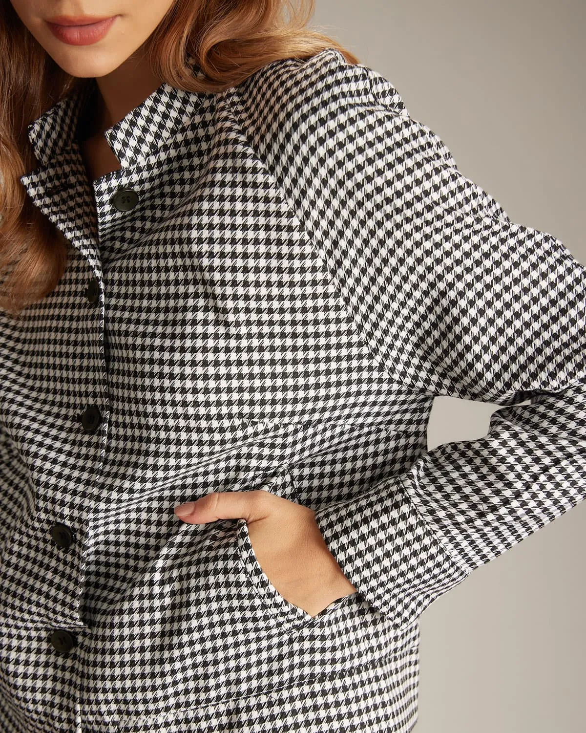 The Black Mock Neck Houndstooth Jacket sold by rihoas product image thumbnail 4