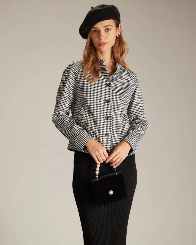 The Black Mock Neck Houndstooth Jacket made by rihoas