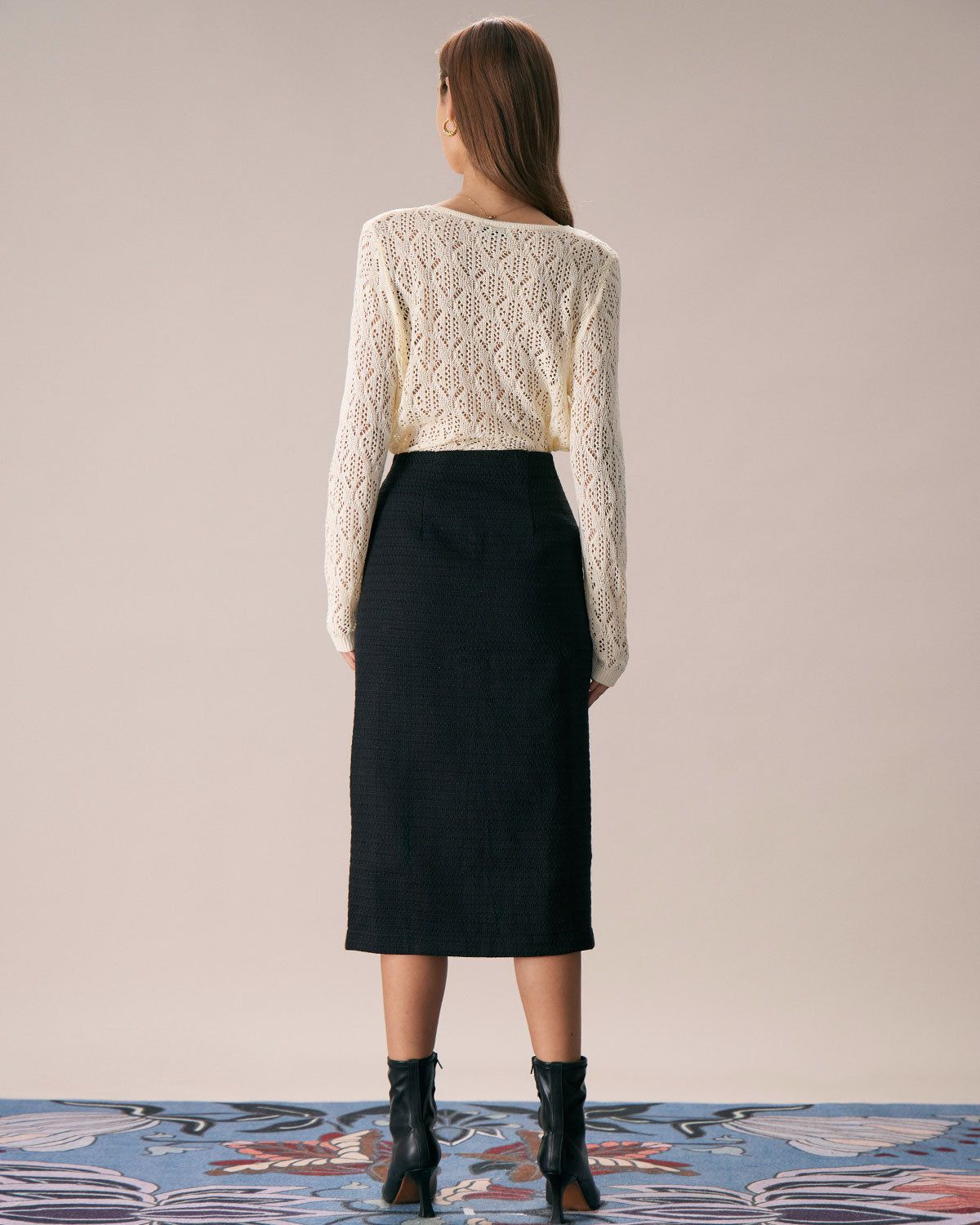 The Apricot V Neck Pointelle Mesh Knit Top sold by rihoas product image thumbnail 5