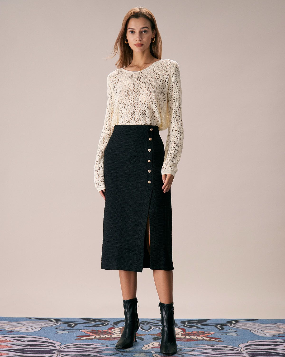 The Apricot V Neck Pointelle Mesh Knit Top sold by rihoas product image thumbnail 3