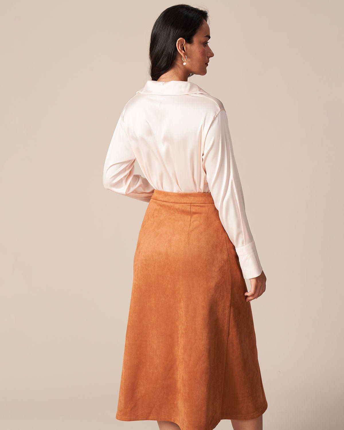 The Pink Lapel Button Long Sleeve Satin Shirt sold by rihoas product image thumbnail 5