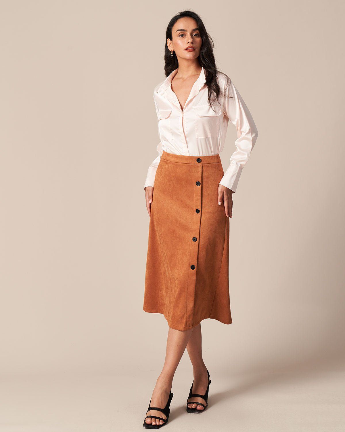 The Pink Lapel Button Long Sleeve Satin Shirt sold by rihoas product image thumbnail 2