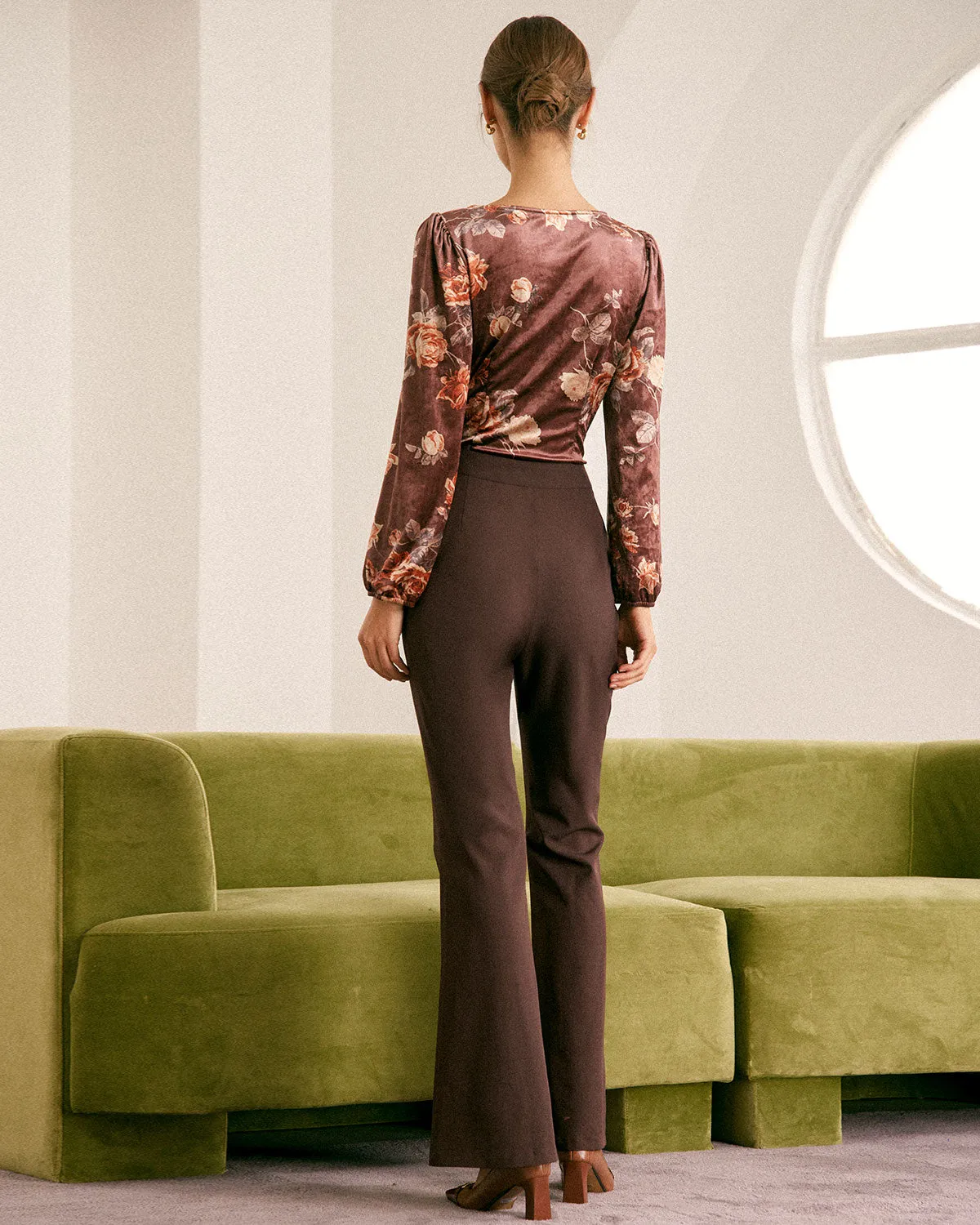 The Brown Square Neck Floral Lace Blouse sold by rihoas product image thumbnail 5