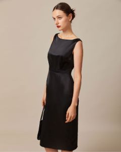 The Black Boat Neck Sheath Satin Midi Dress sold by rihoas