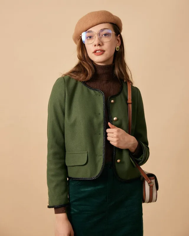 The Green Round Neck Button-up Jacket sold by rihoas