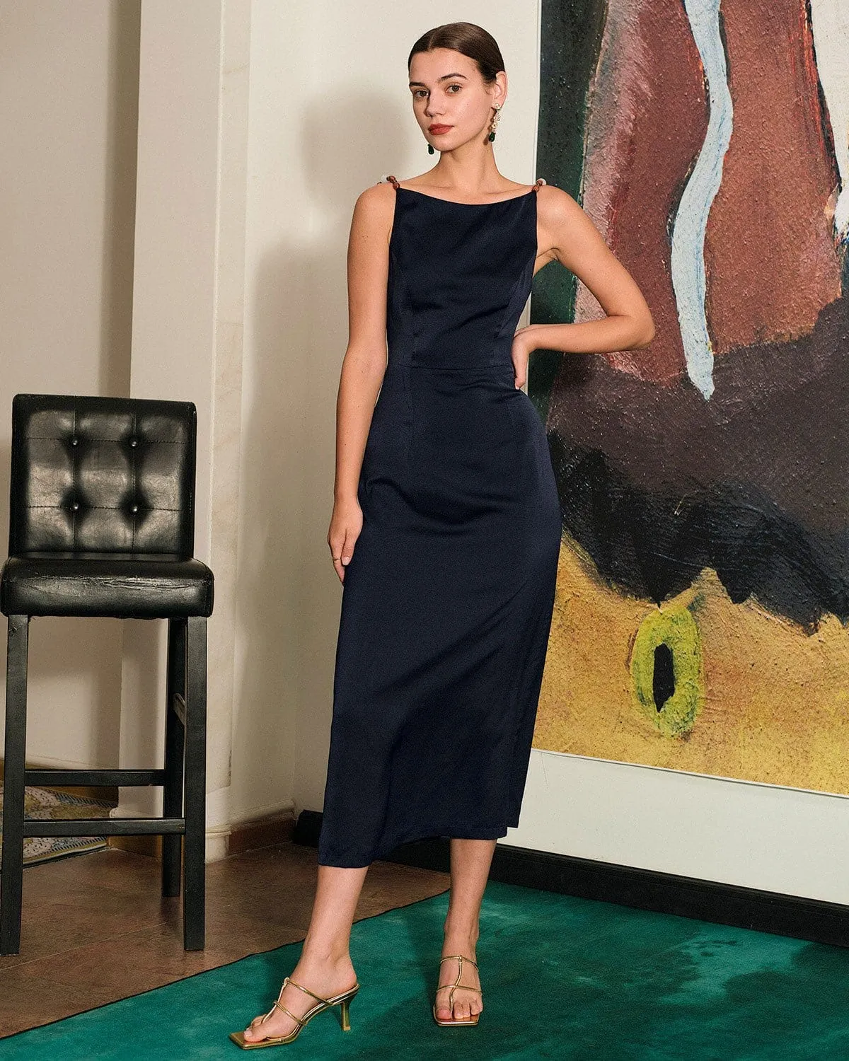 The Beaded Strap Satin Maxi Dress sold by rihoas product image thumbnail 4