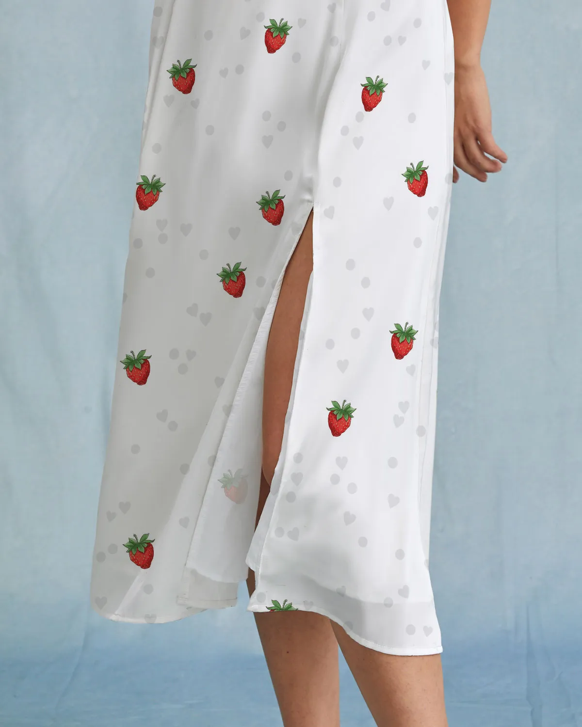 The White Strawberry Tie Strap Slit Midi Dress sold by rihoas product image thumbnail 2