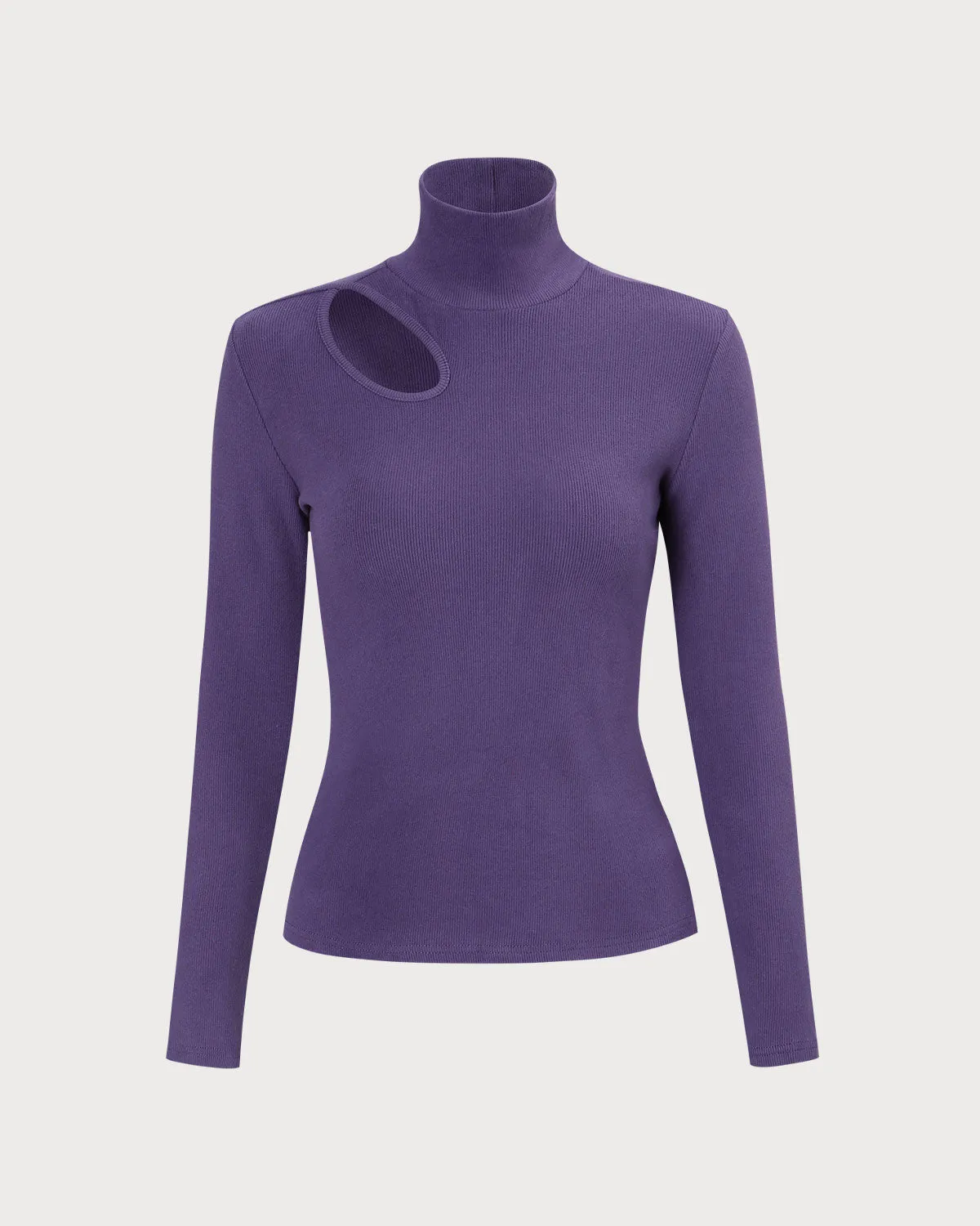 The Purple High Neck Cutout Knit Top sold by rihoas