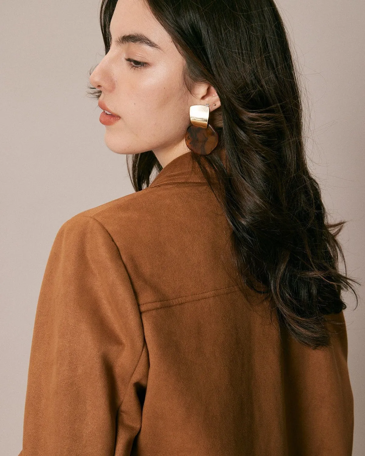 The Brown Lapel Pockets Button Suede Jacket sold by rihoas product image thumbnail 2