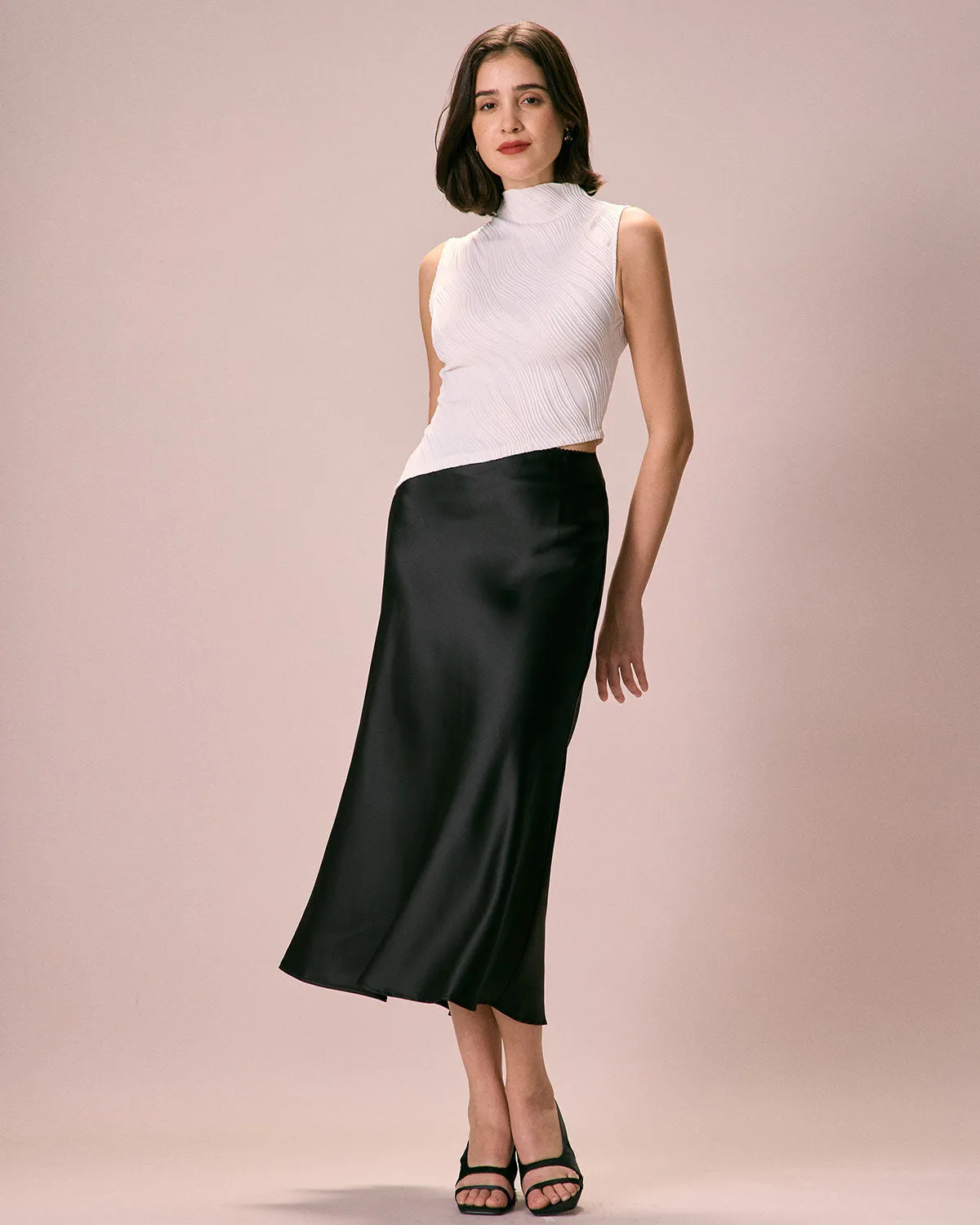 The White Mock Neck Water Ripple Asymmetrical Tank Top sold by rihoas product image thumbnail 3