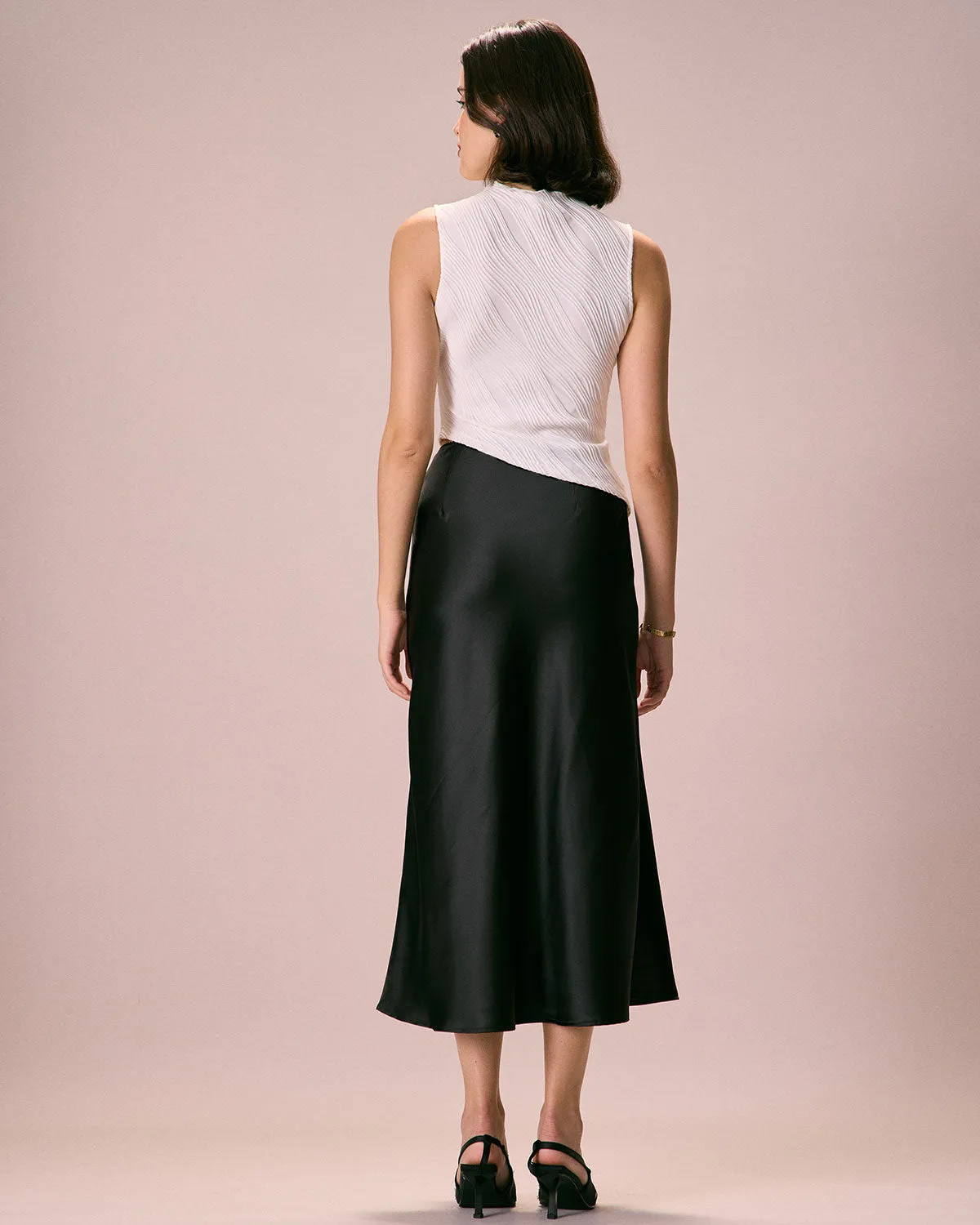 The White Mock Neck Water Ripple Asymmetrical Tank Top sold by rihoas product image thumbnail 5