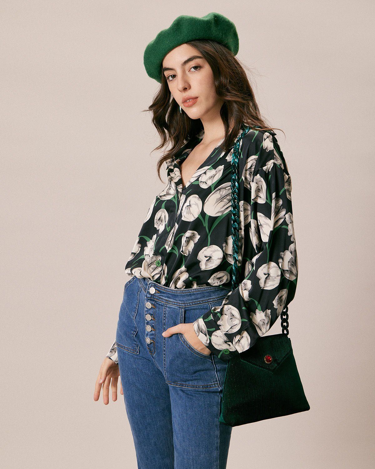 The Black Lapel Floral Print Button Up Shirt sold by rihoas product image thumbnail 4