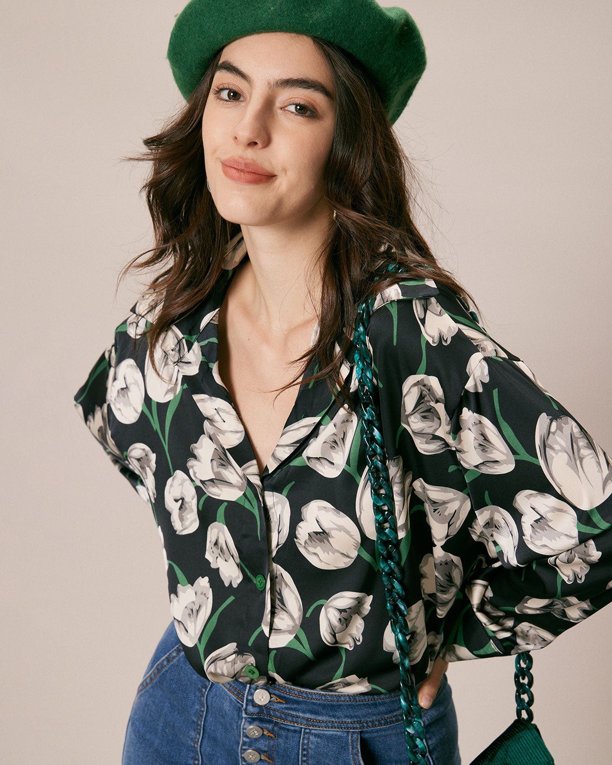 The Black Lapel Floral Print Button Up Shirt sold by rihoas product image thumbnail 3
