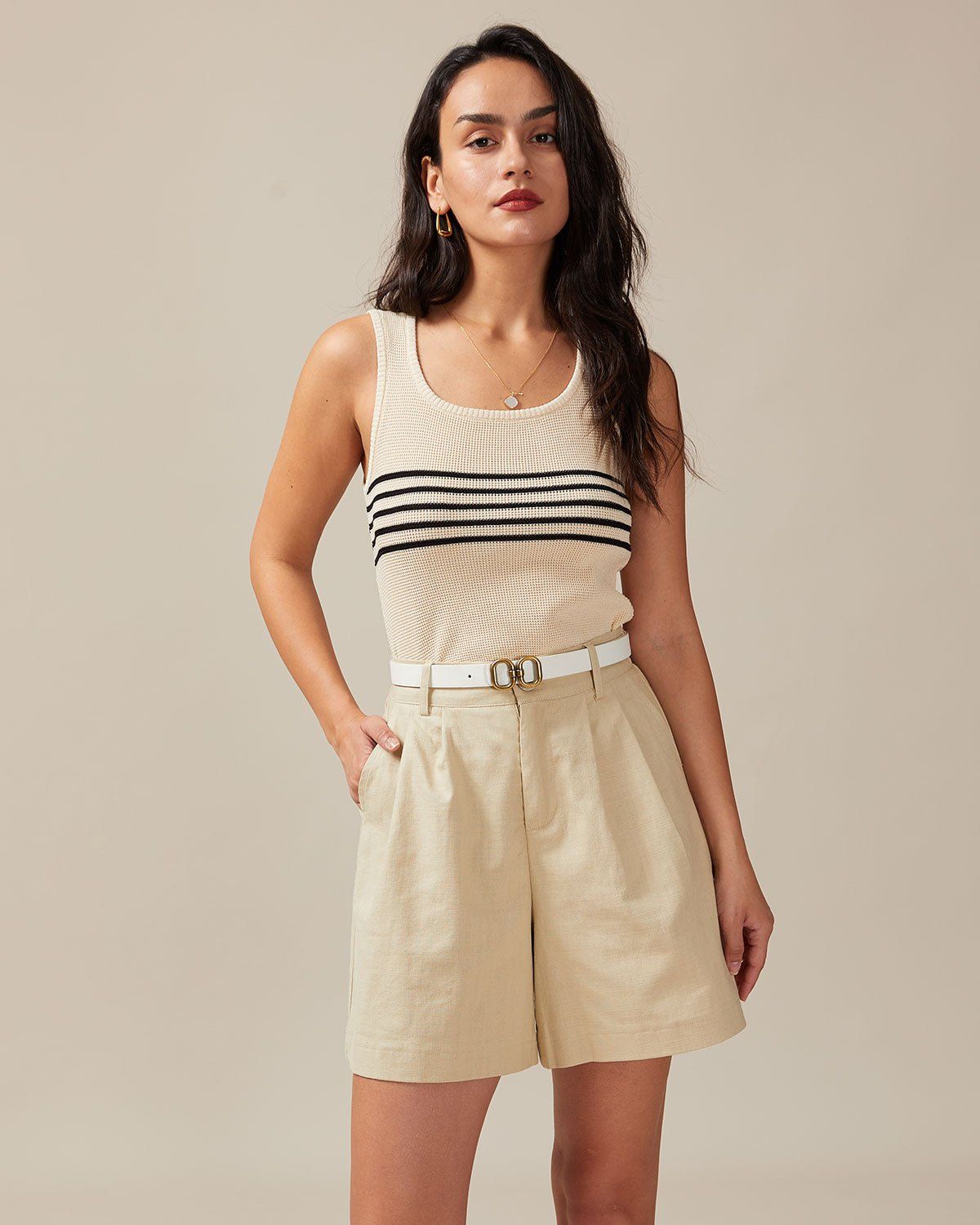 The Solid High Waisted Pleated Pockets Shorts sold by rihoas product image thumbnail 4