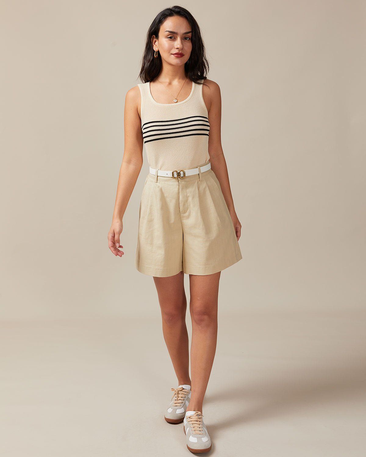 The Solid High Waisted Pleated Pockets Shorts sold by rihoas product image thumbnail 2