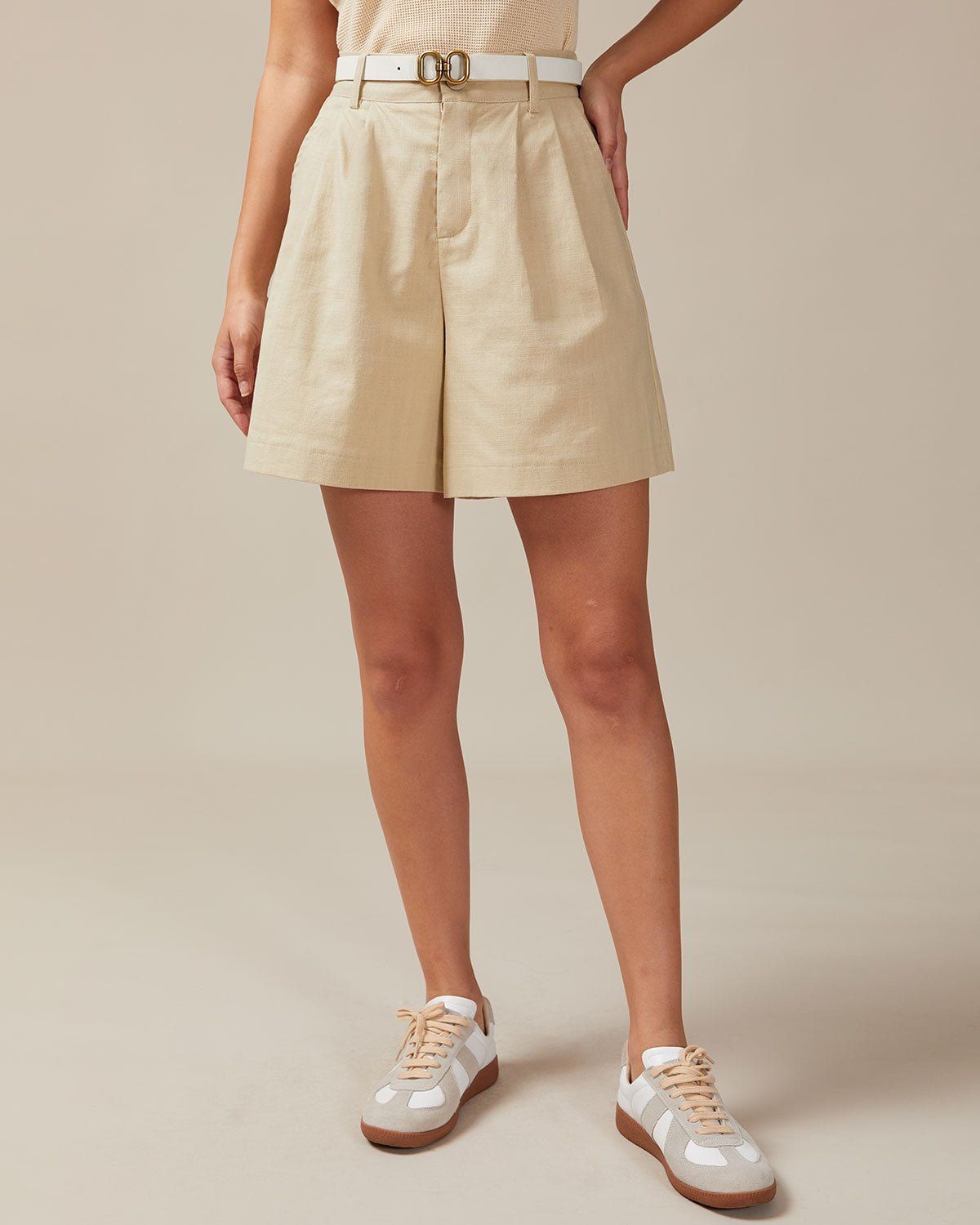 The Solid High Waisted Pleated Pockets Shorts sold by rihoas product image thumbnail 3