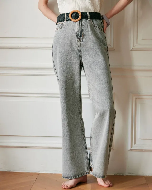 The Premium-fabric Vintage Wide-leg Flared Jeans sold by rihoas