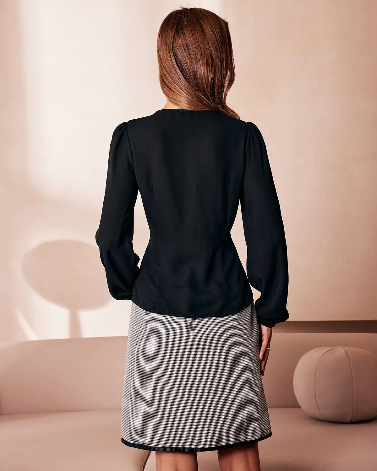 The Black V Neck Lace Trim Button Blouse sold by rihoas product image thumbnail 4