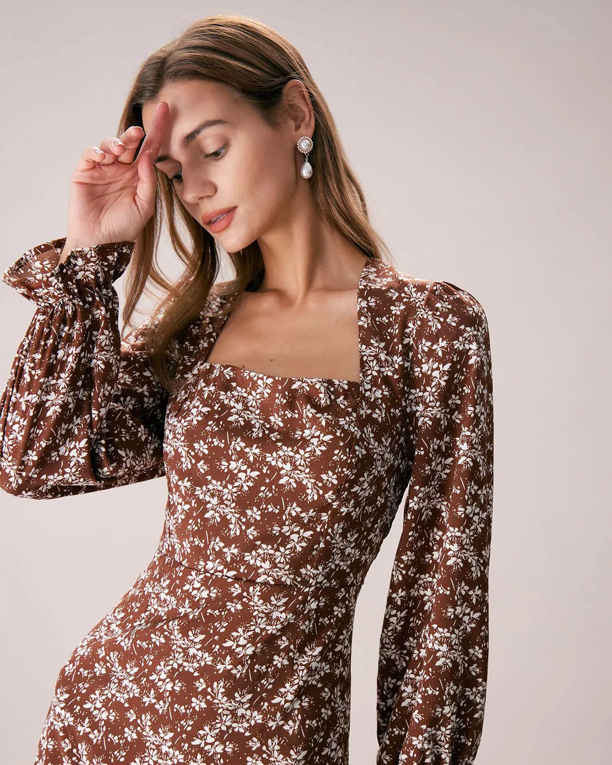 The Coffee Square Neck Floral Mini Dress sold by rihoas product image thumbnail 3